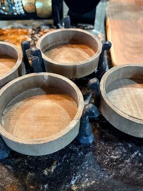 Hobby Lobby Wooden Round Risers with Black Metal Holders For Candles 4 Total